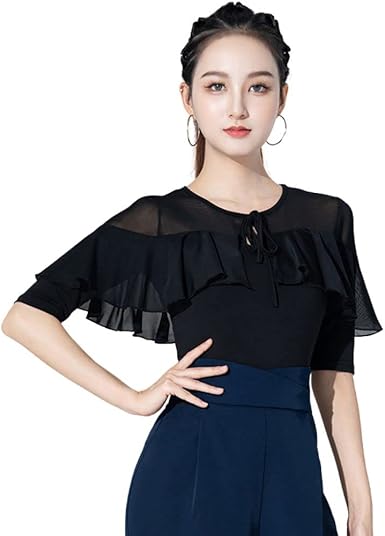 フリル舞うダンス練習用トップス♪スタンダードにもラテンにも♪ Amazon.co.jp: [LNIGHT] 社交ダンス トップス 7分袖 ライト